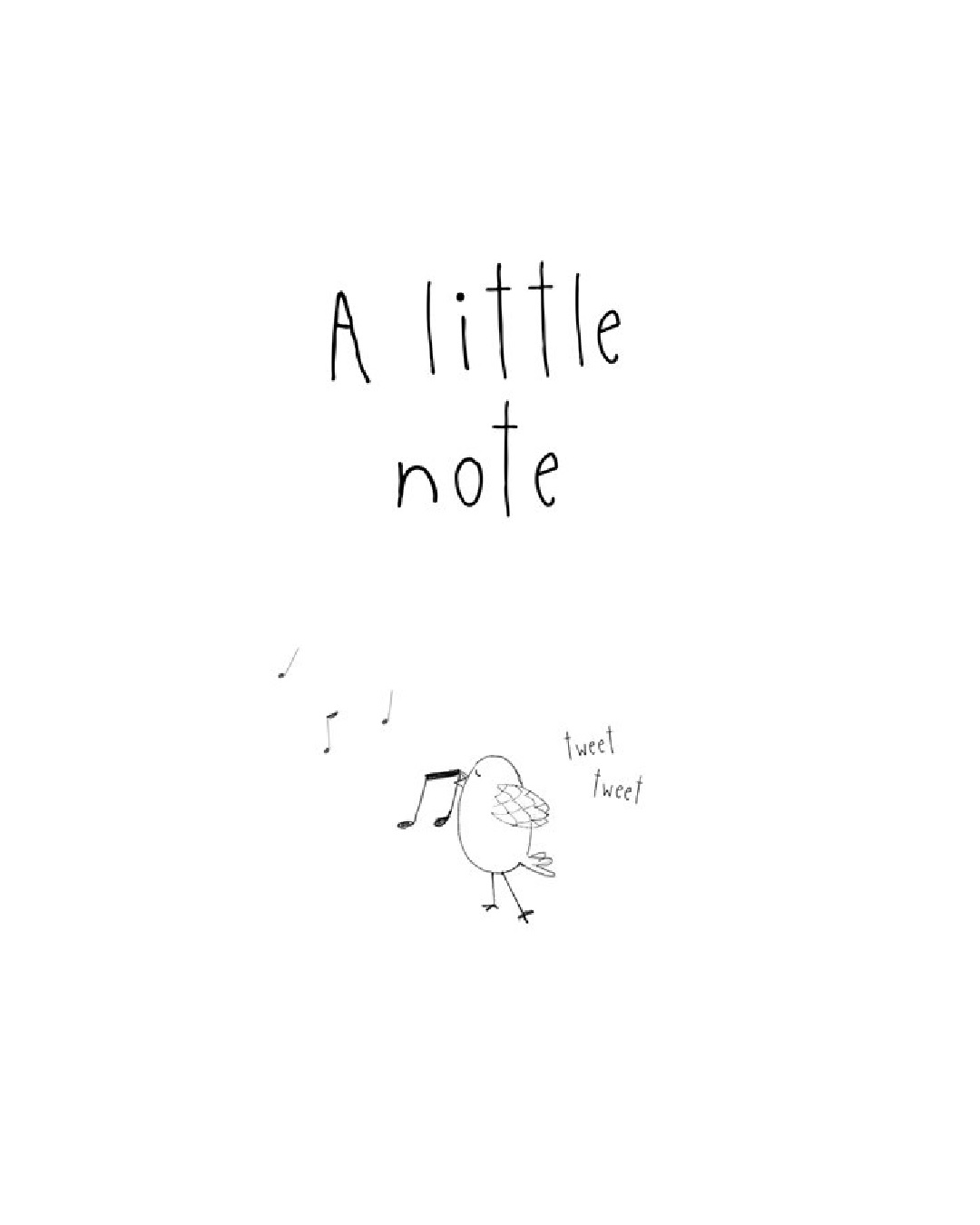 A little note written on card with bird and music notes