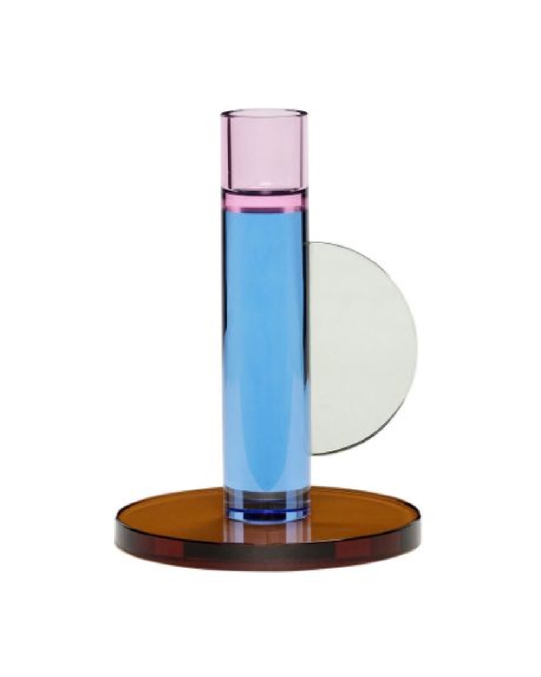 Pink, blue and clear glass candle holder