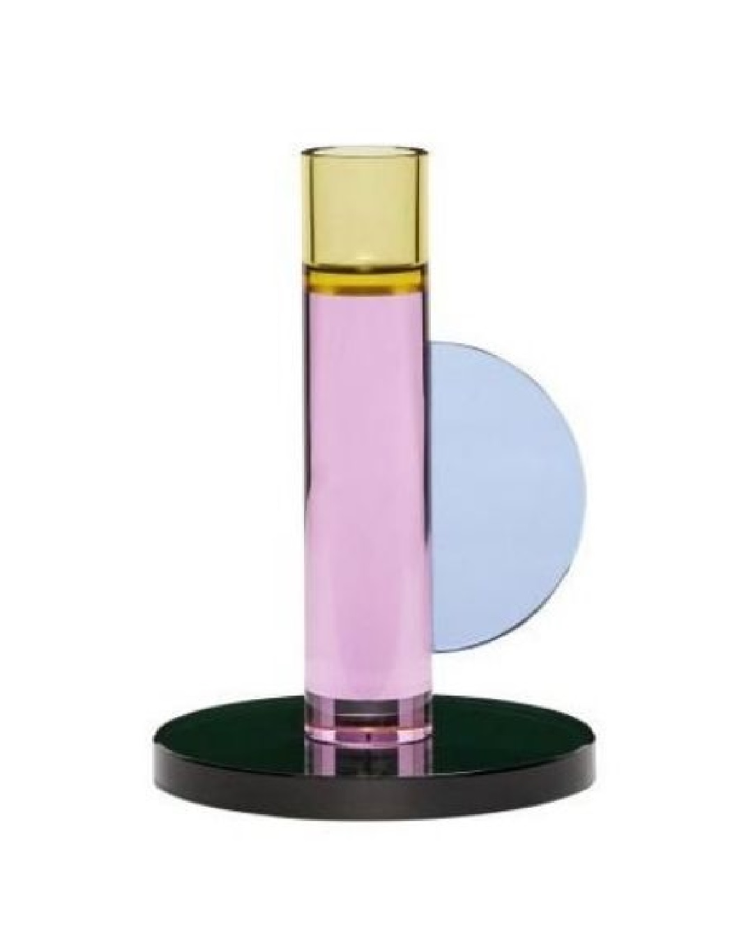 Pink, blue and yellow glass candle holder