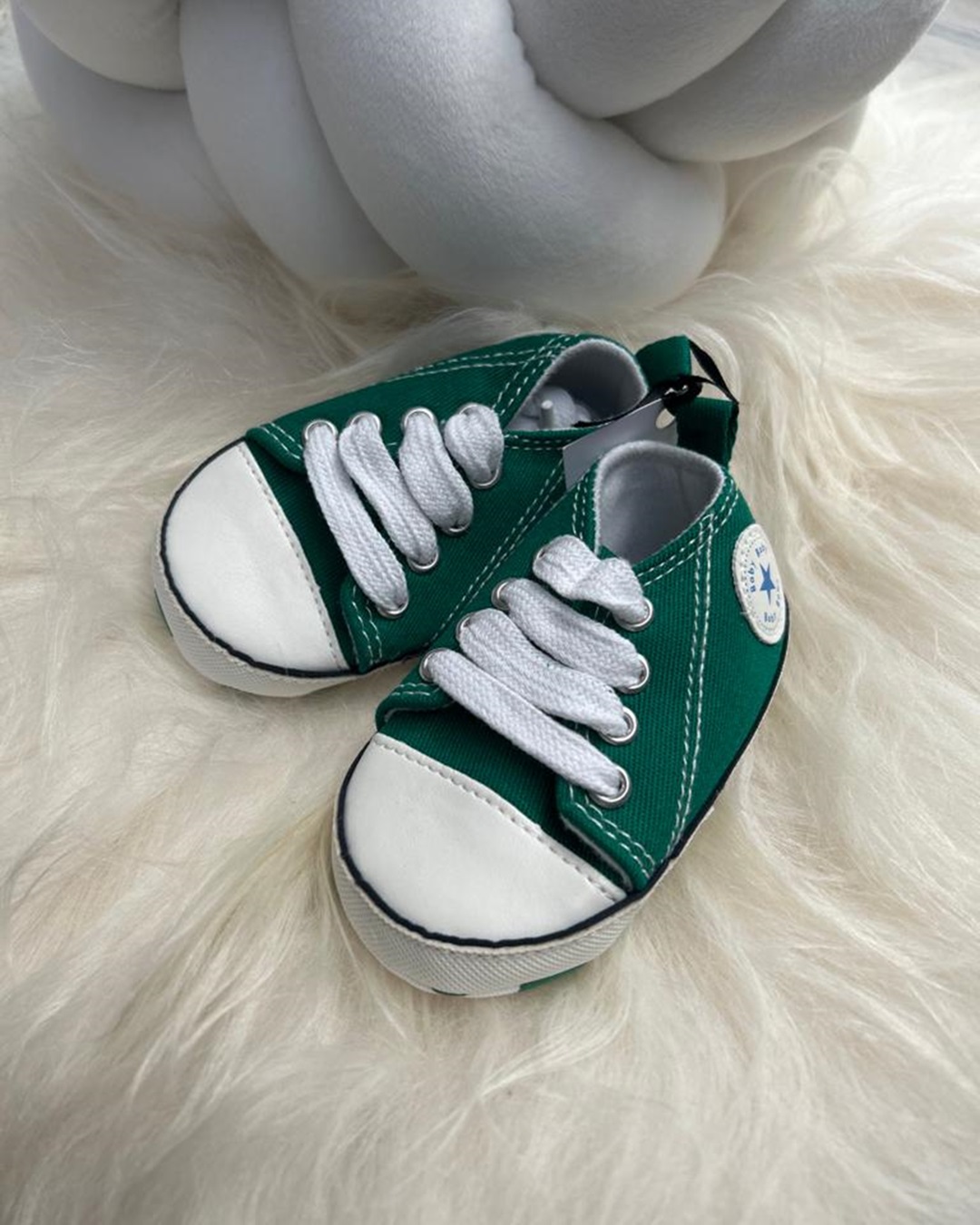 Baby canvas shoes dark green with white laces