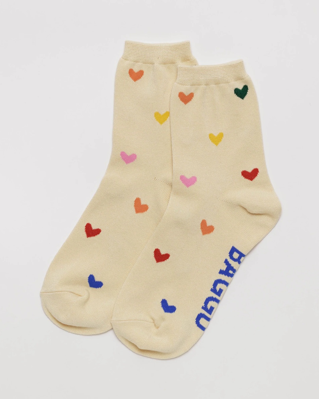 Cream socks with multi coloured hearts