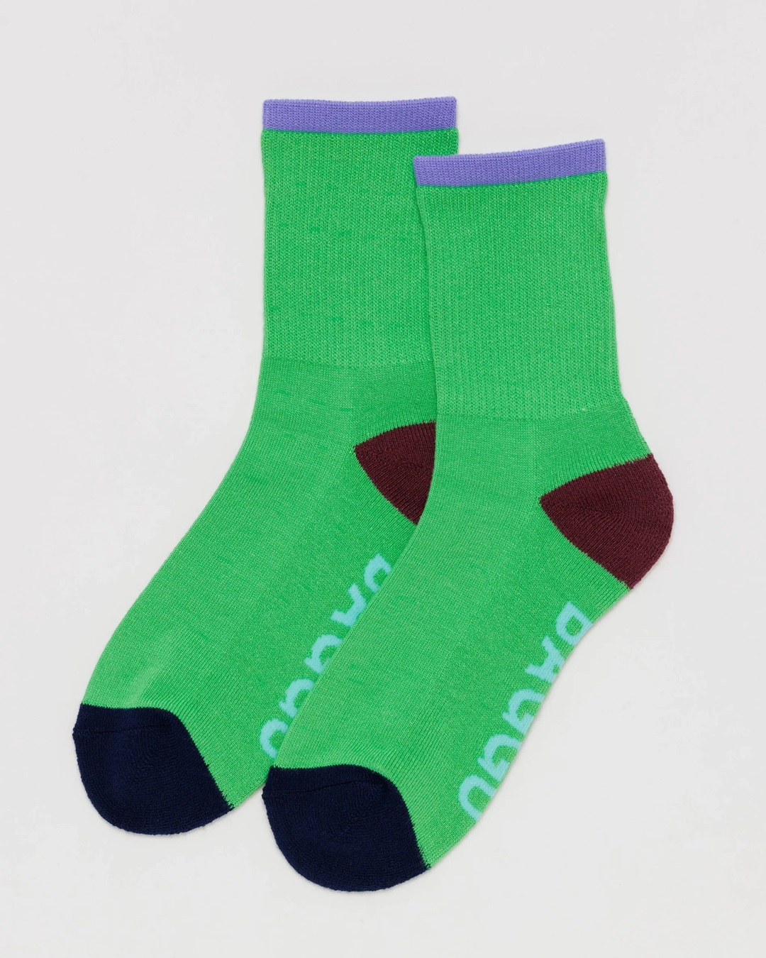 Aleo green pair of socks with black coloured toes and brown heels