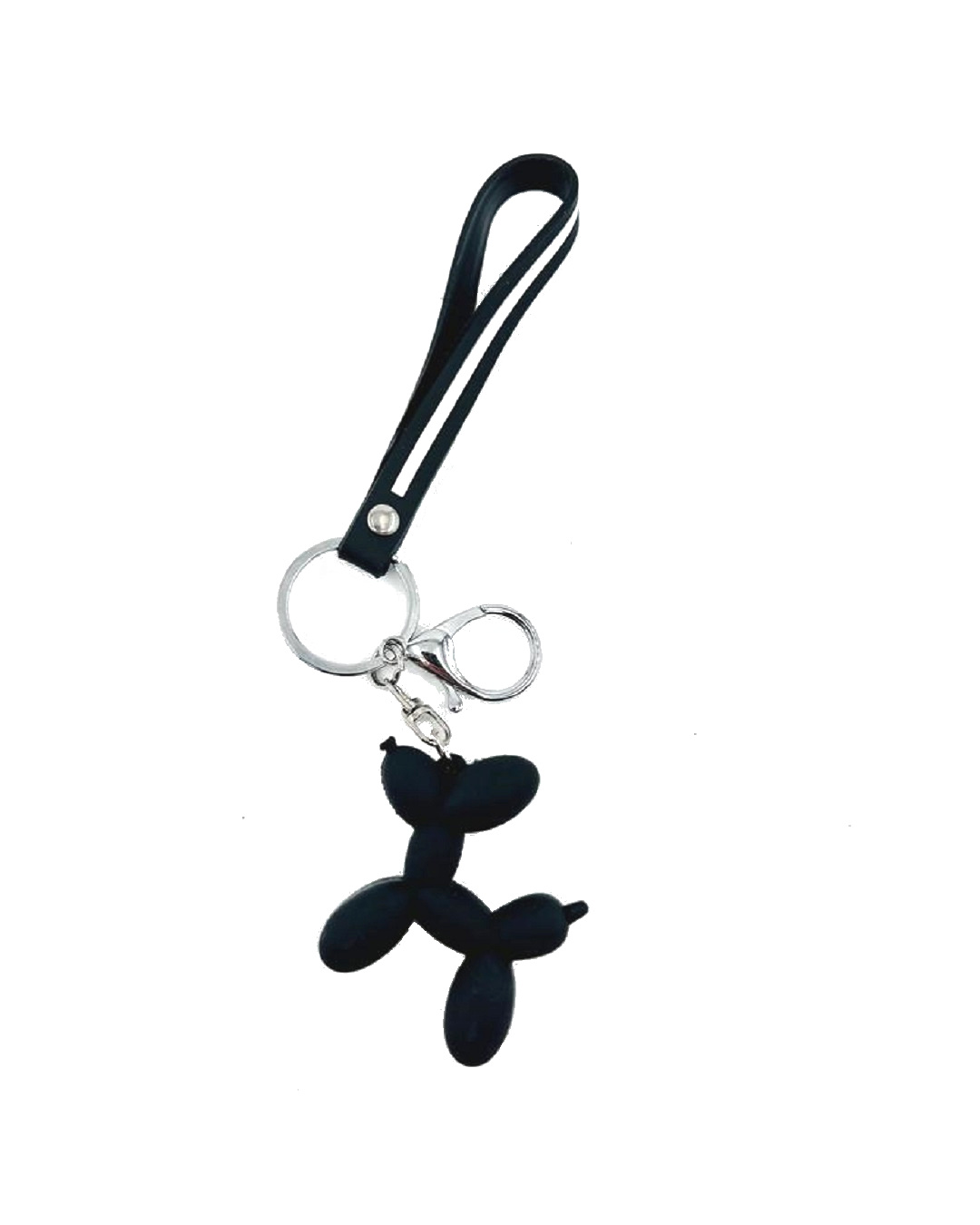 Balloon dog on keyring with white stripe