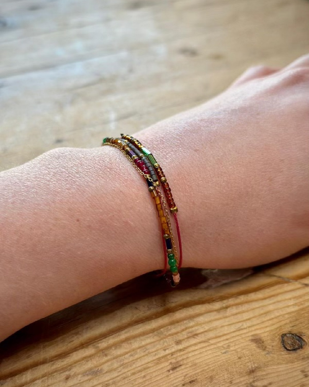 beaded bracelet on wrist