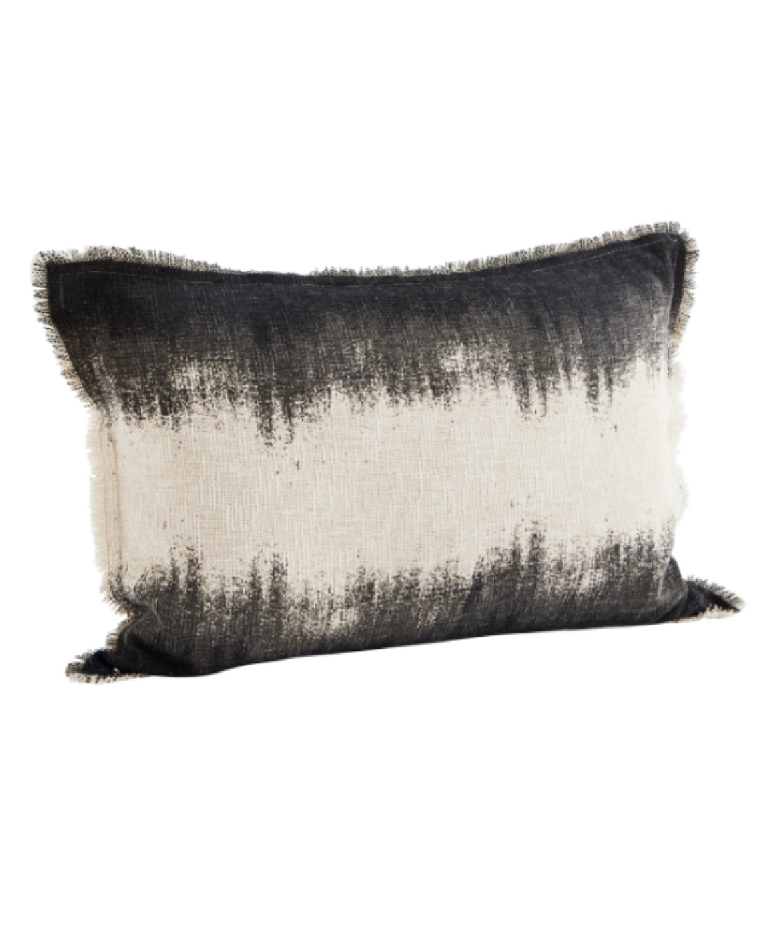 Black and white stonewashed fringe cushion cover