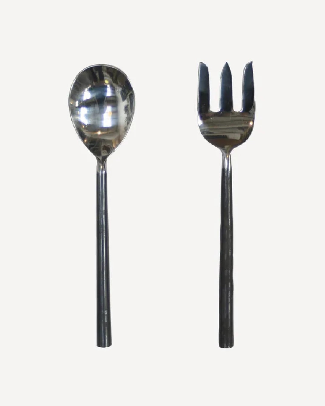 Black Handle Serving Spoon and Fork