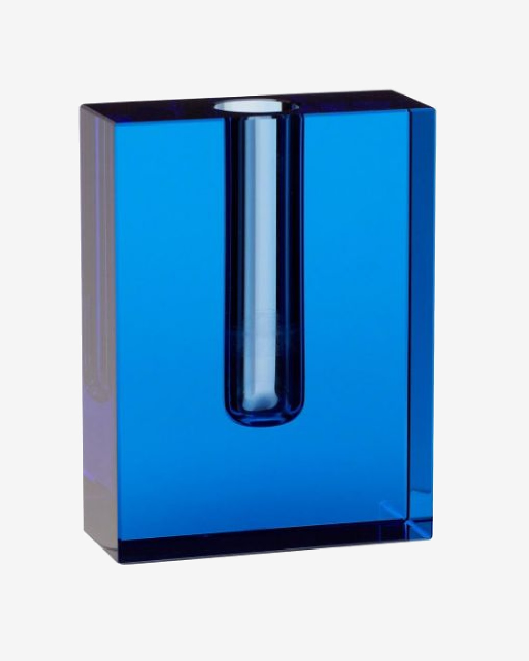 Rectangle block blue glass vase
