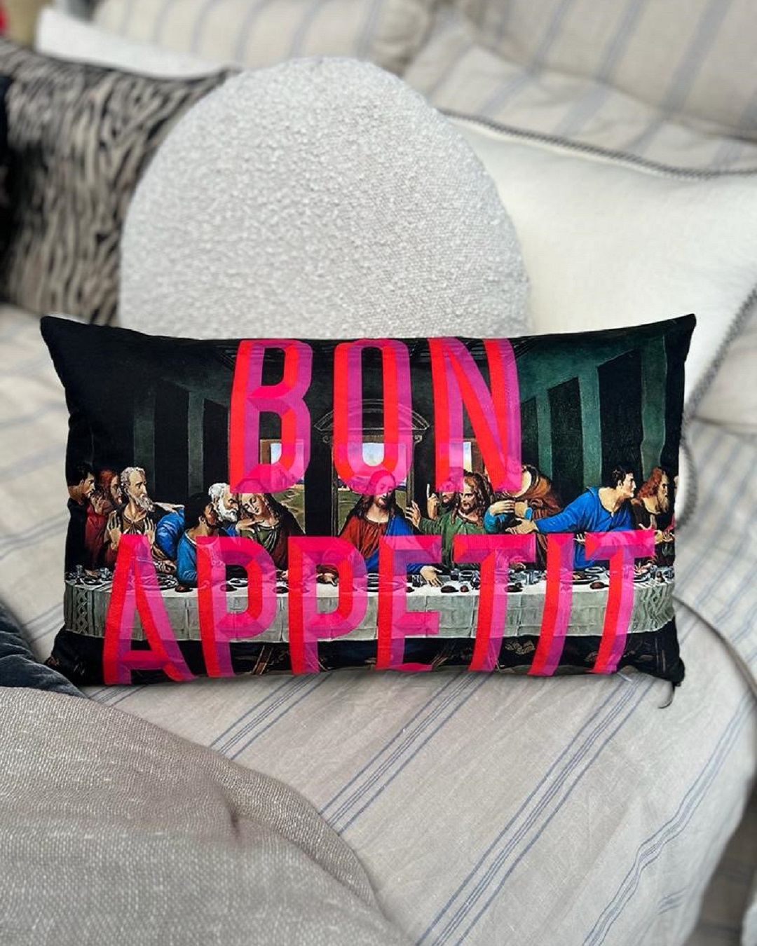 rectangle cushion with bon appetit on it