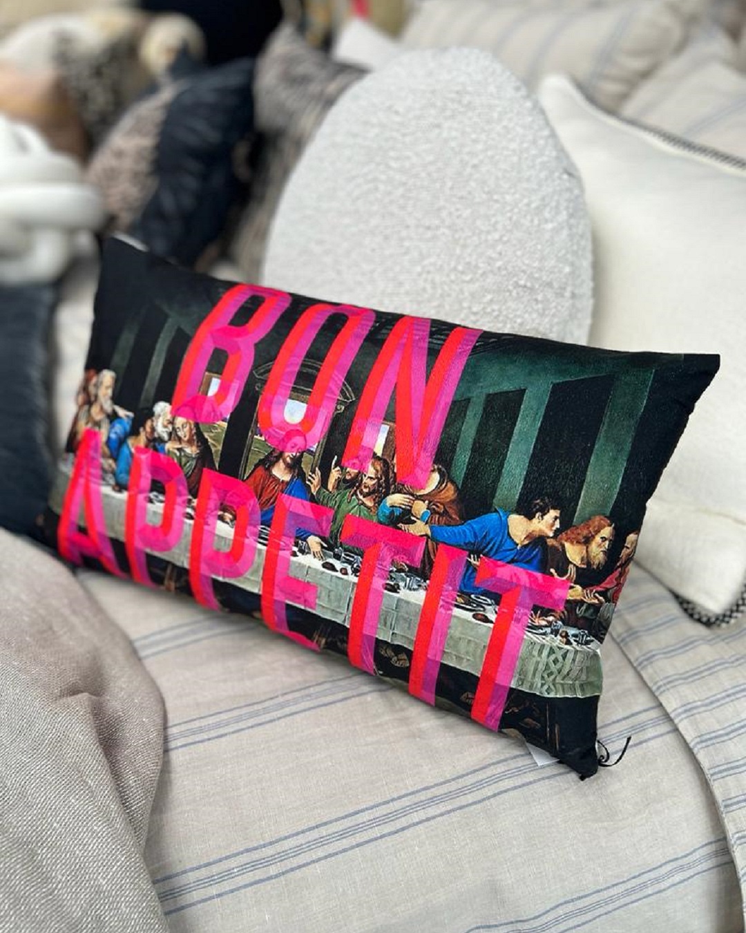 rectangle cushion with bon appetit on it