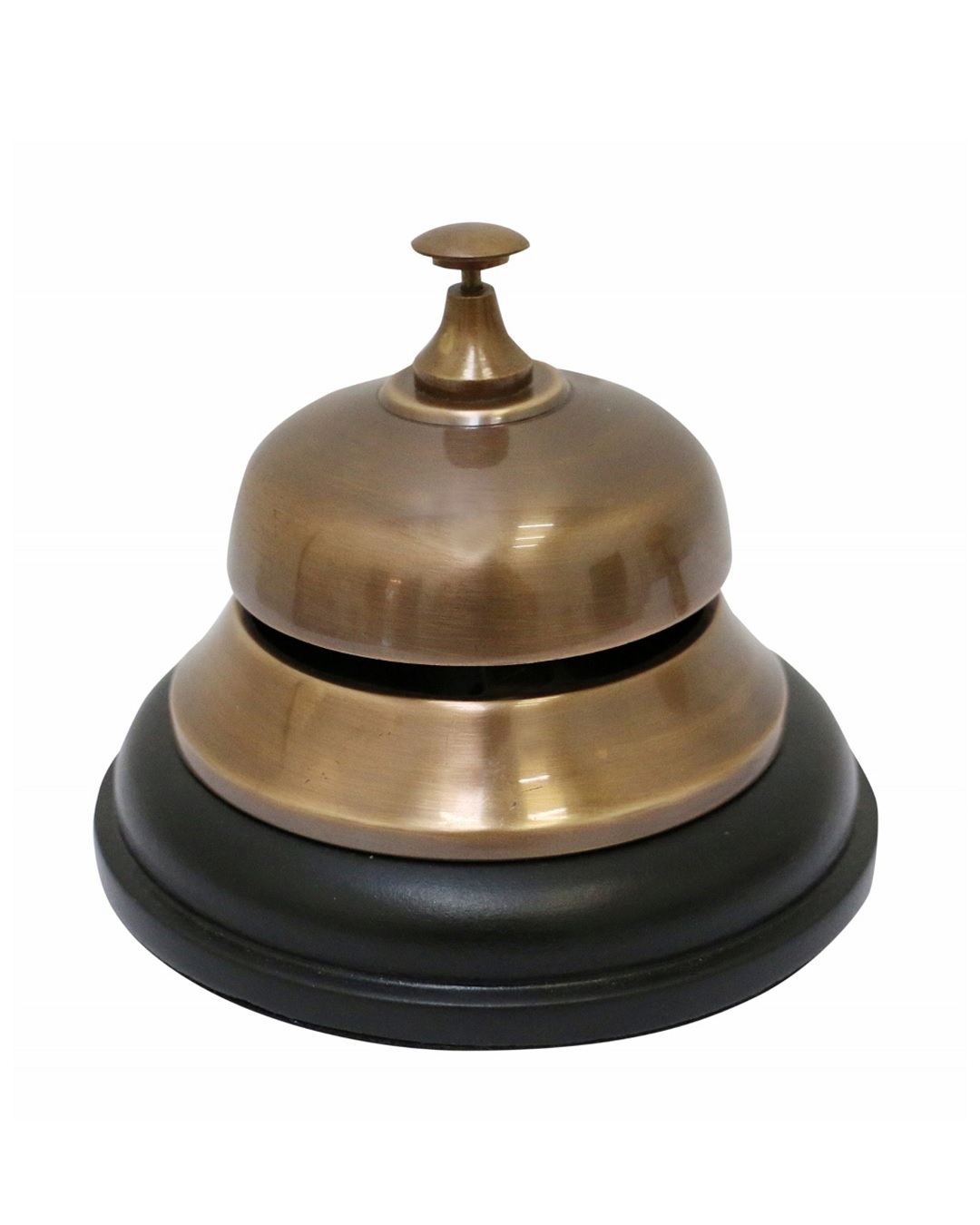 Brass table bell with black base.