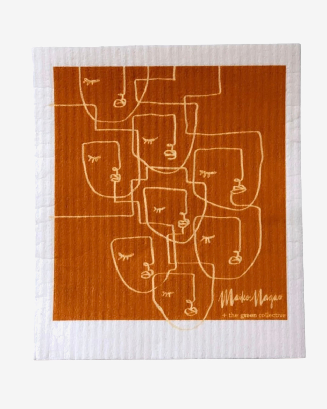 Dish cloth in orange with abstract faces on