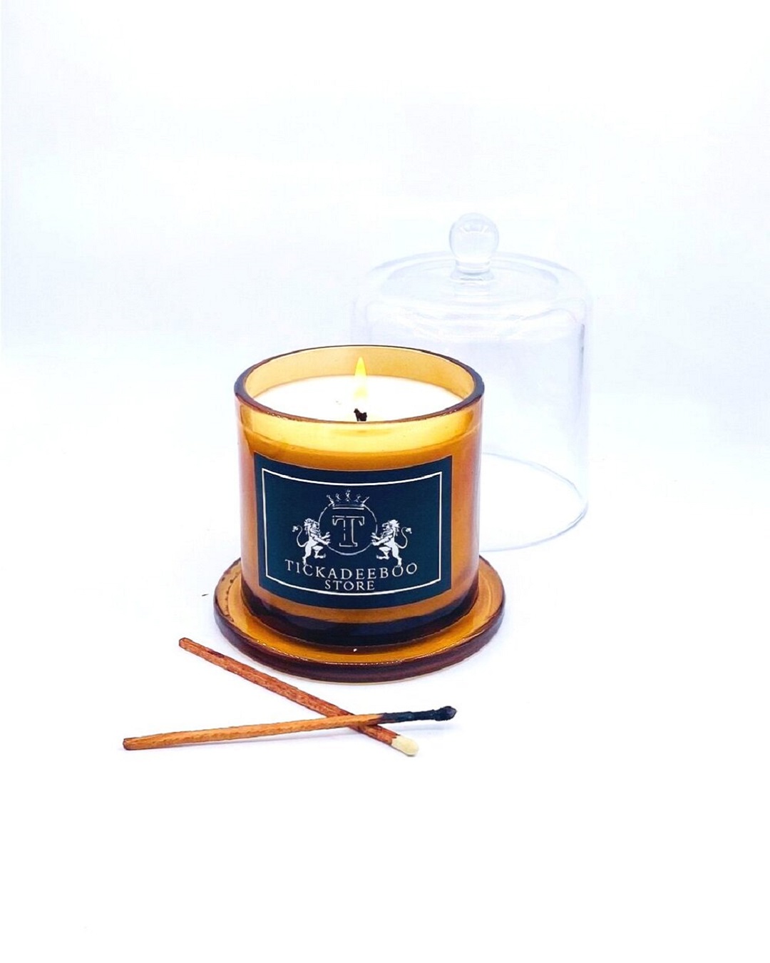 Amber cloche candle with matches