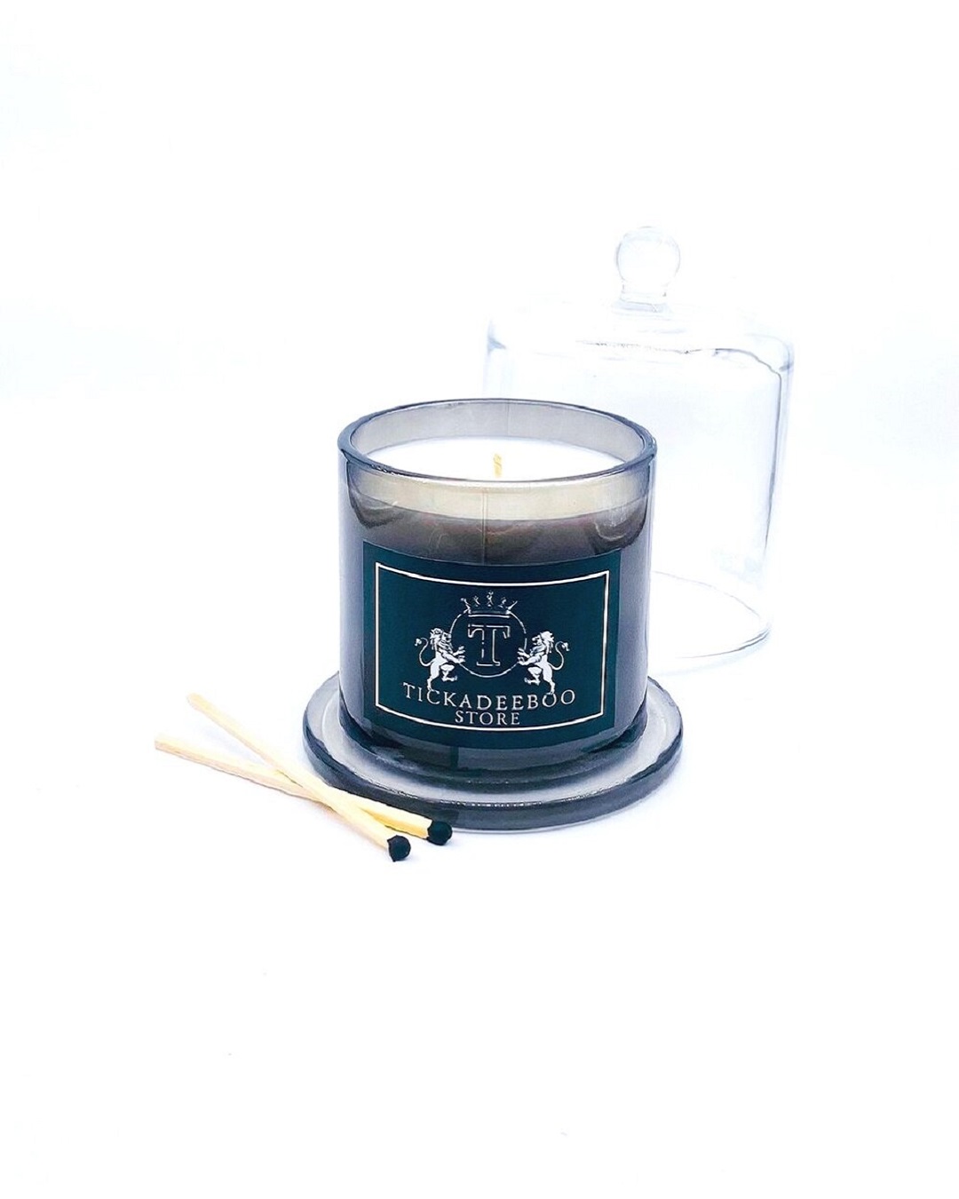 Black cloche candle with matches