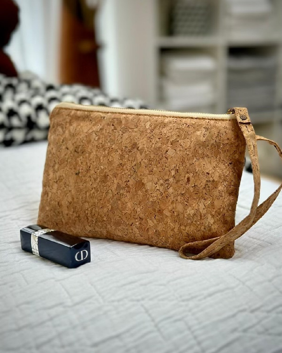 cork purse on bed