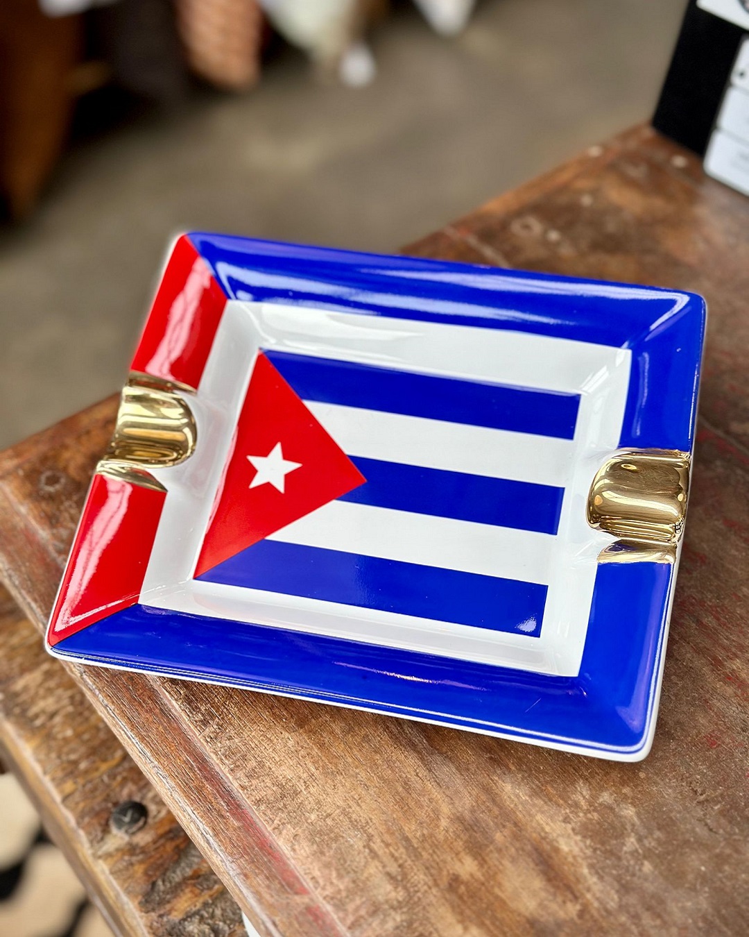 Cuban flag ashtray in blue red and gold