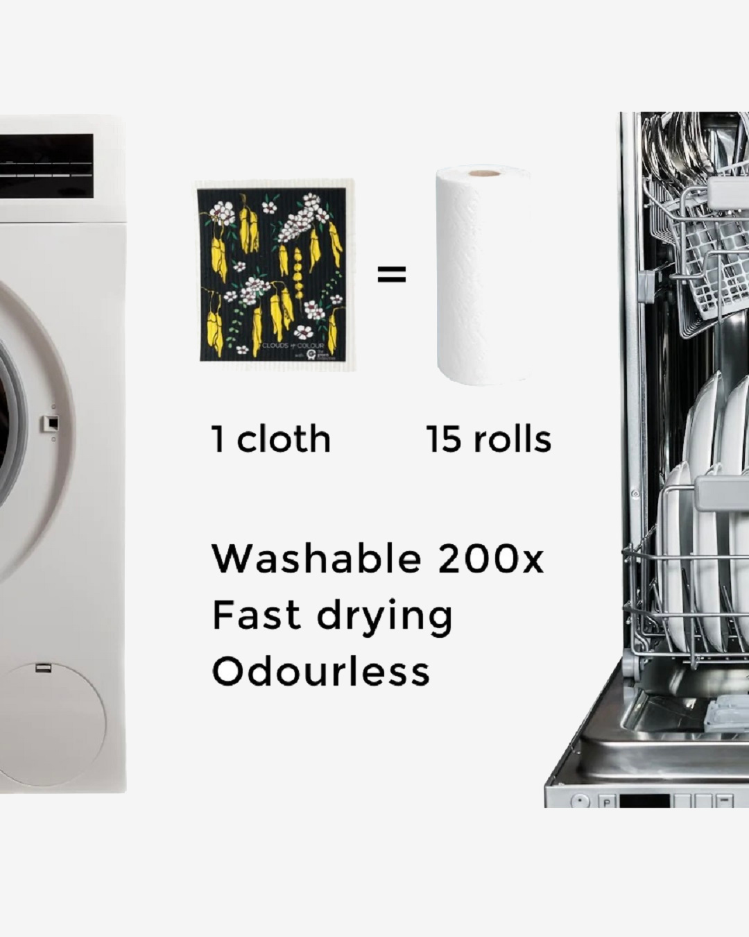 Washing machine and dishwasher with cloth and handy towels on it