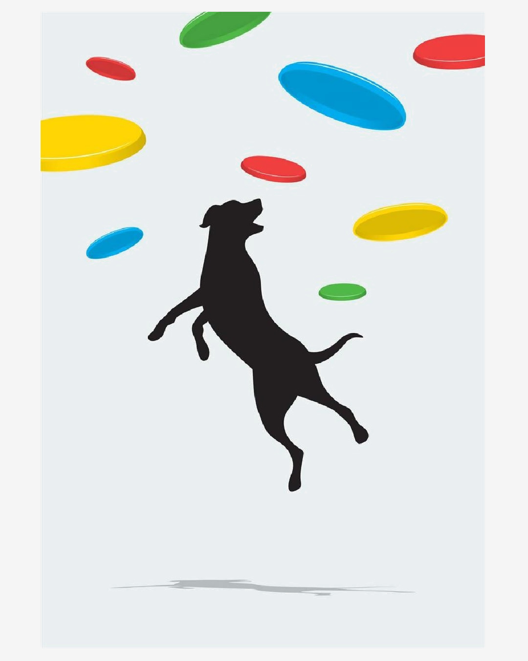 Dog catching frisbees card