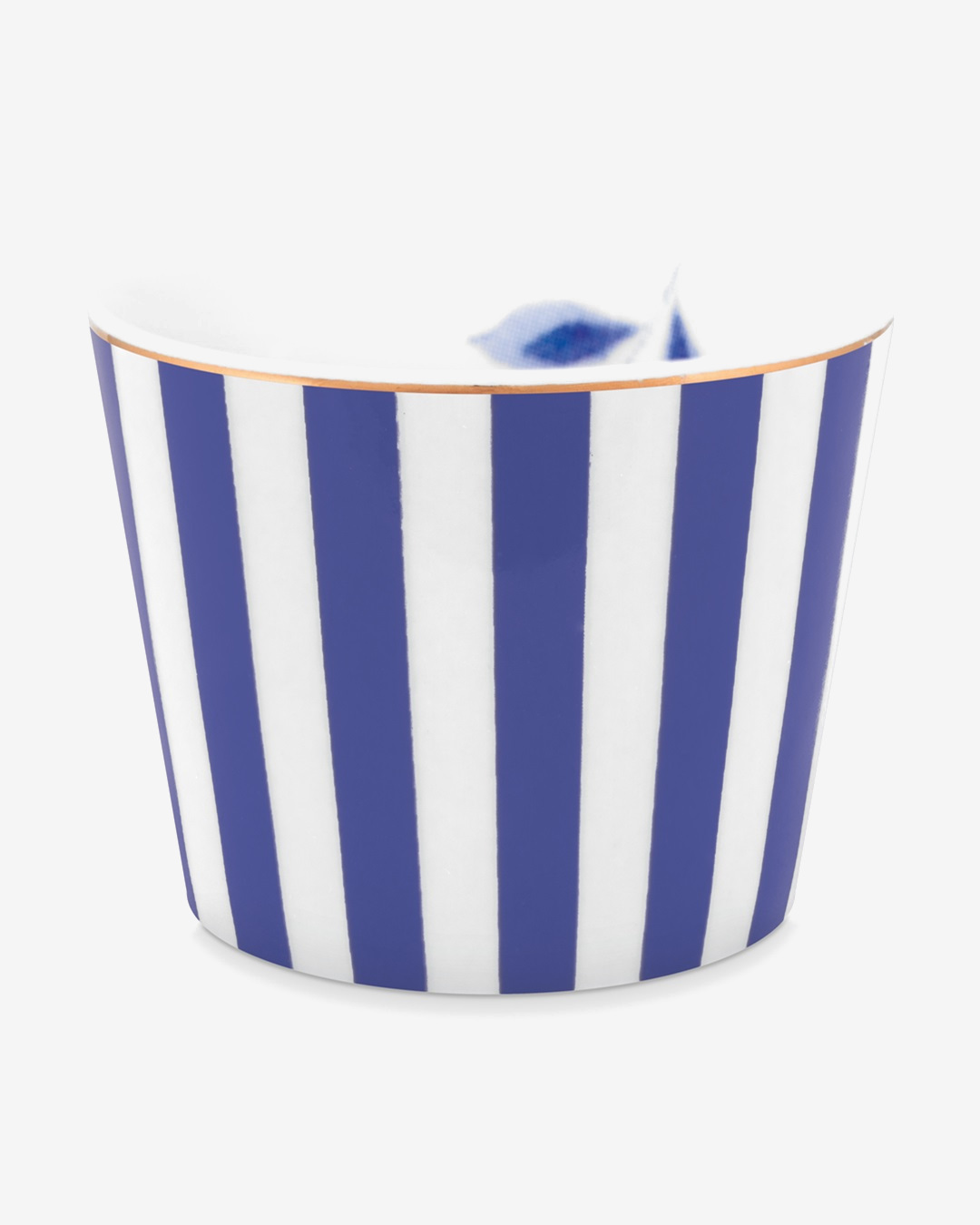 Blue and white striped egg cup