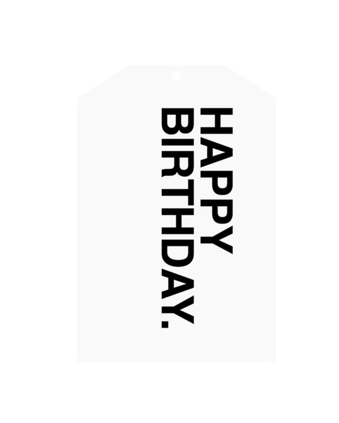 Tag white with Happy birthday black text