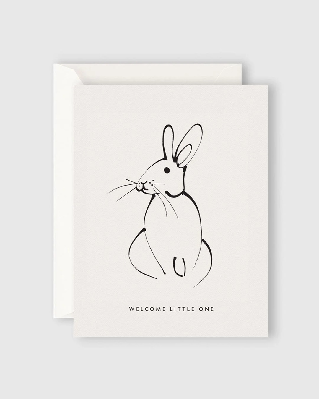 Card white with bunny rabbit and welcome little one text