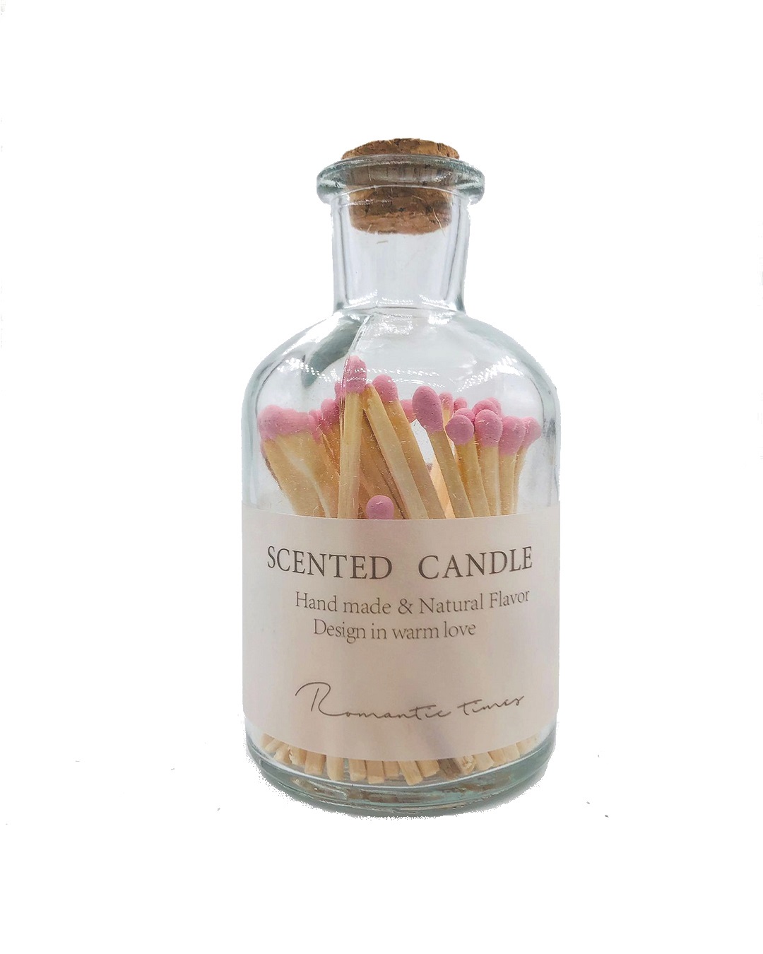 Glass jar with pink matches