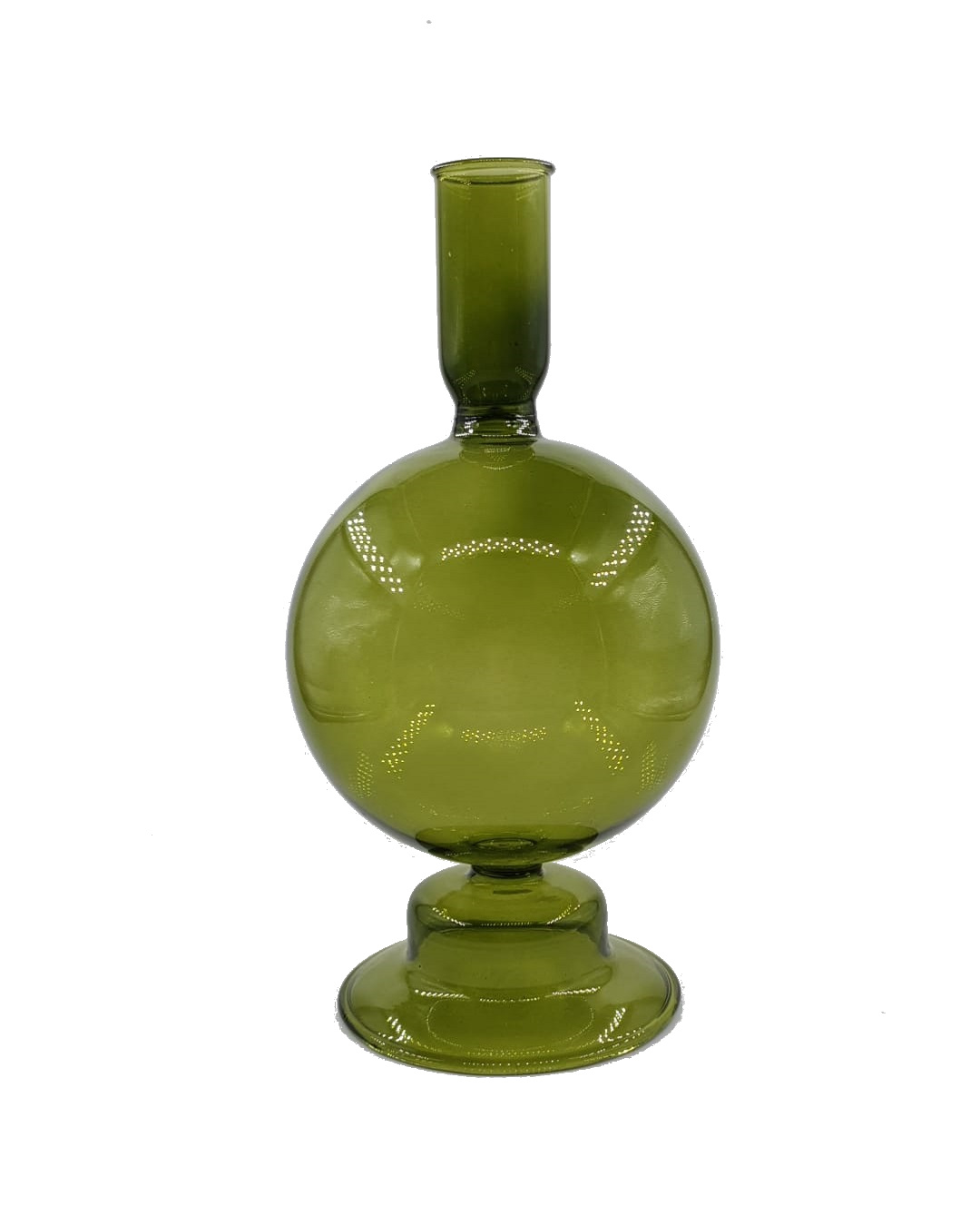 Green glass candlestick holder