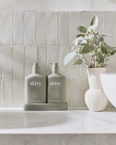 Al.ive Body Wash and Lotion Duo Green Pepper & Lotus Colour Muted Olive
