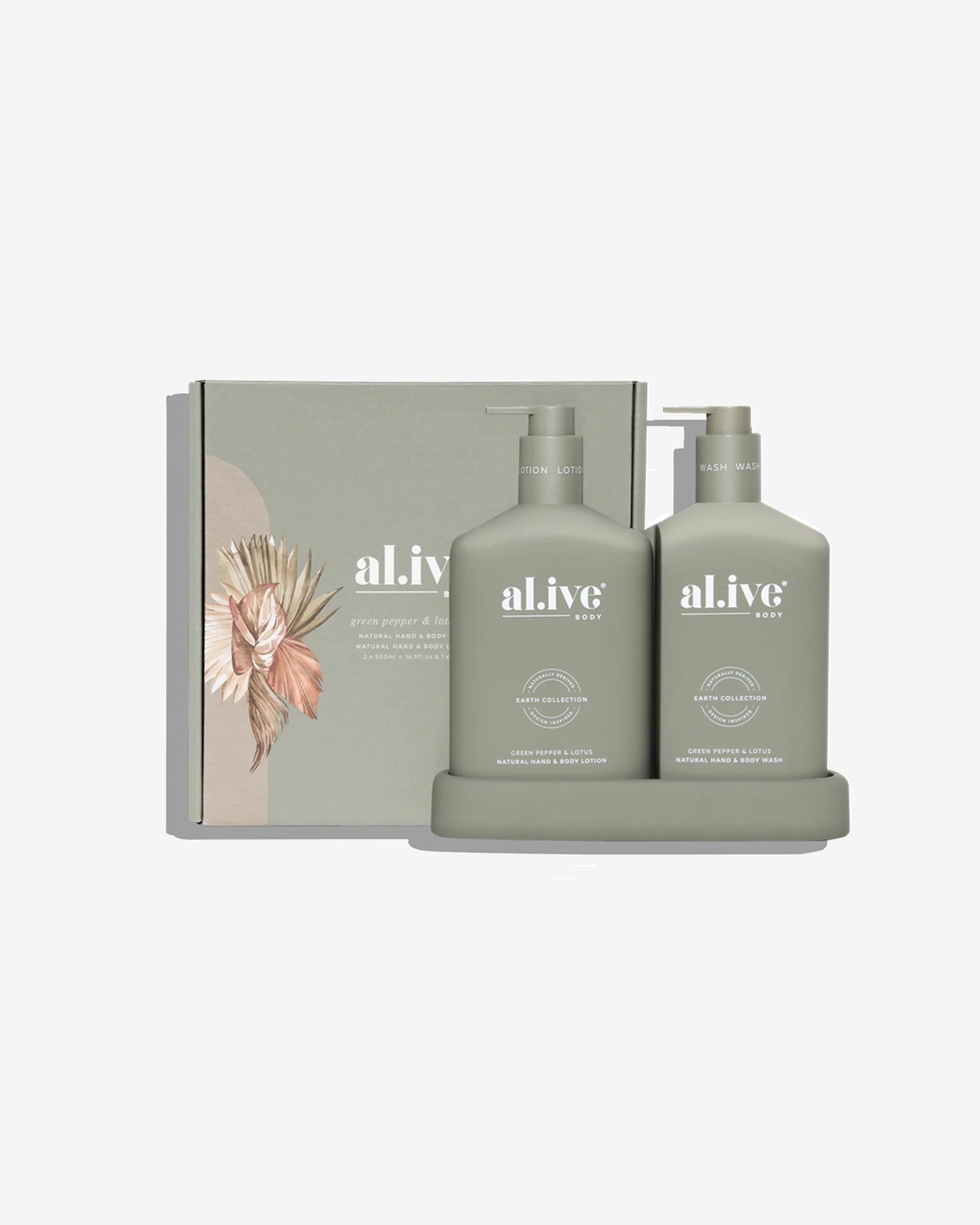 Al.ive Body Wash and Lotion Duo Green Pepper & Lotus Colour Muted Olive