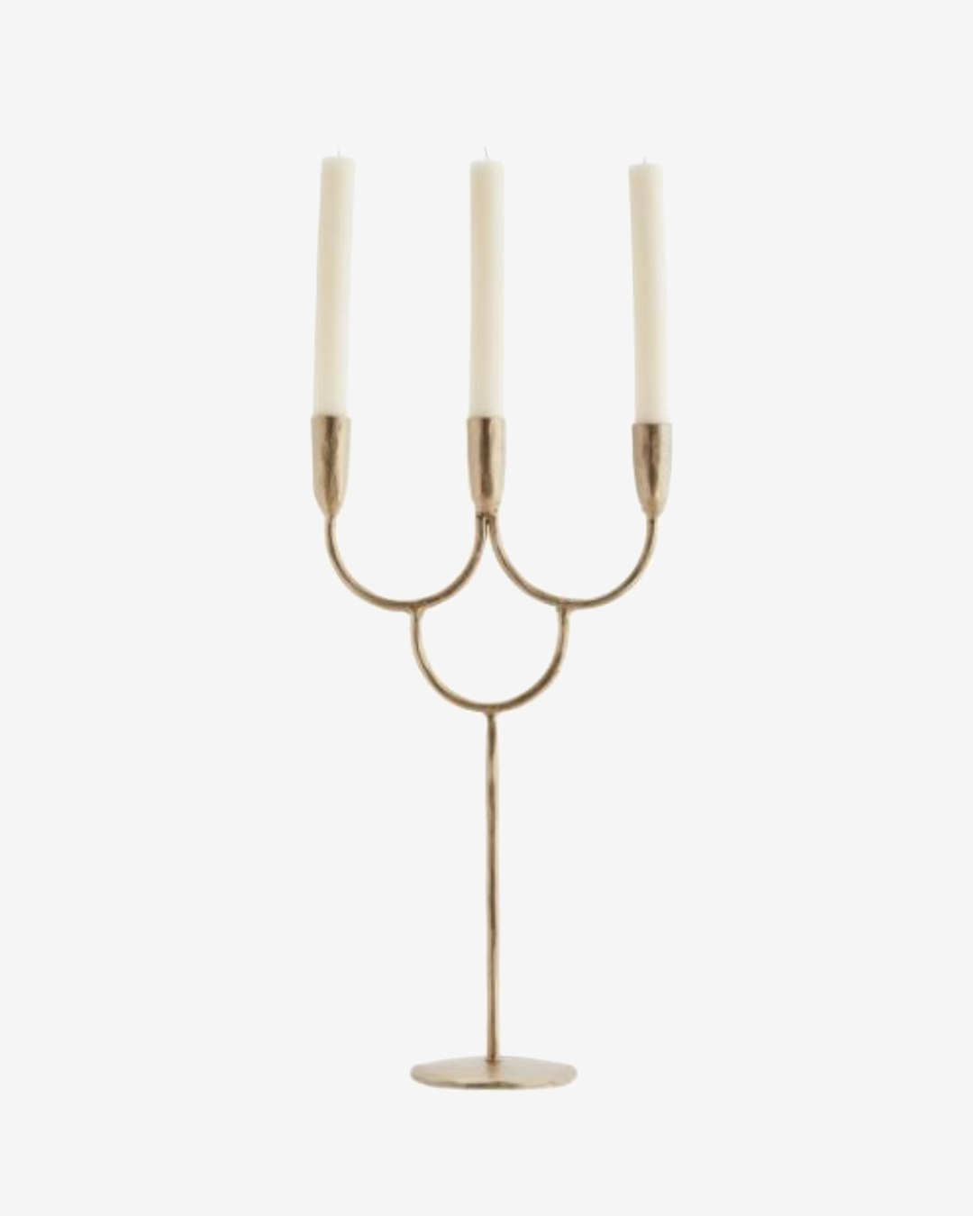 Hand forged candle holder triple in brass gold