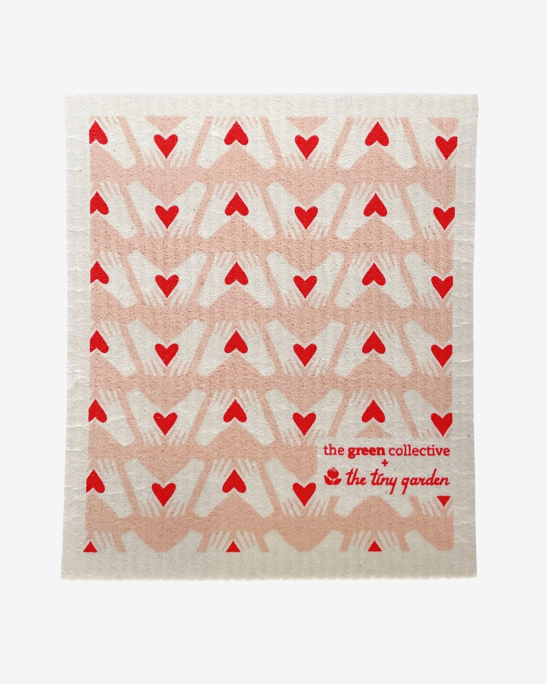 Dish cloth with hearts and hands on it