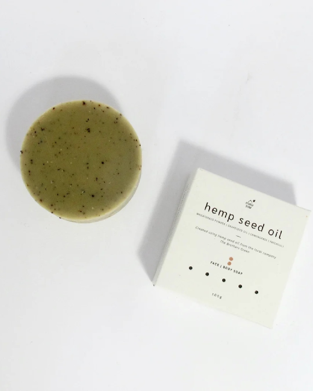 Hemp seed oil soap next to box