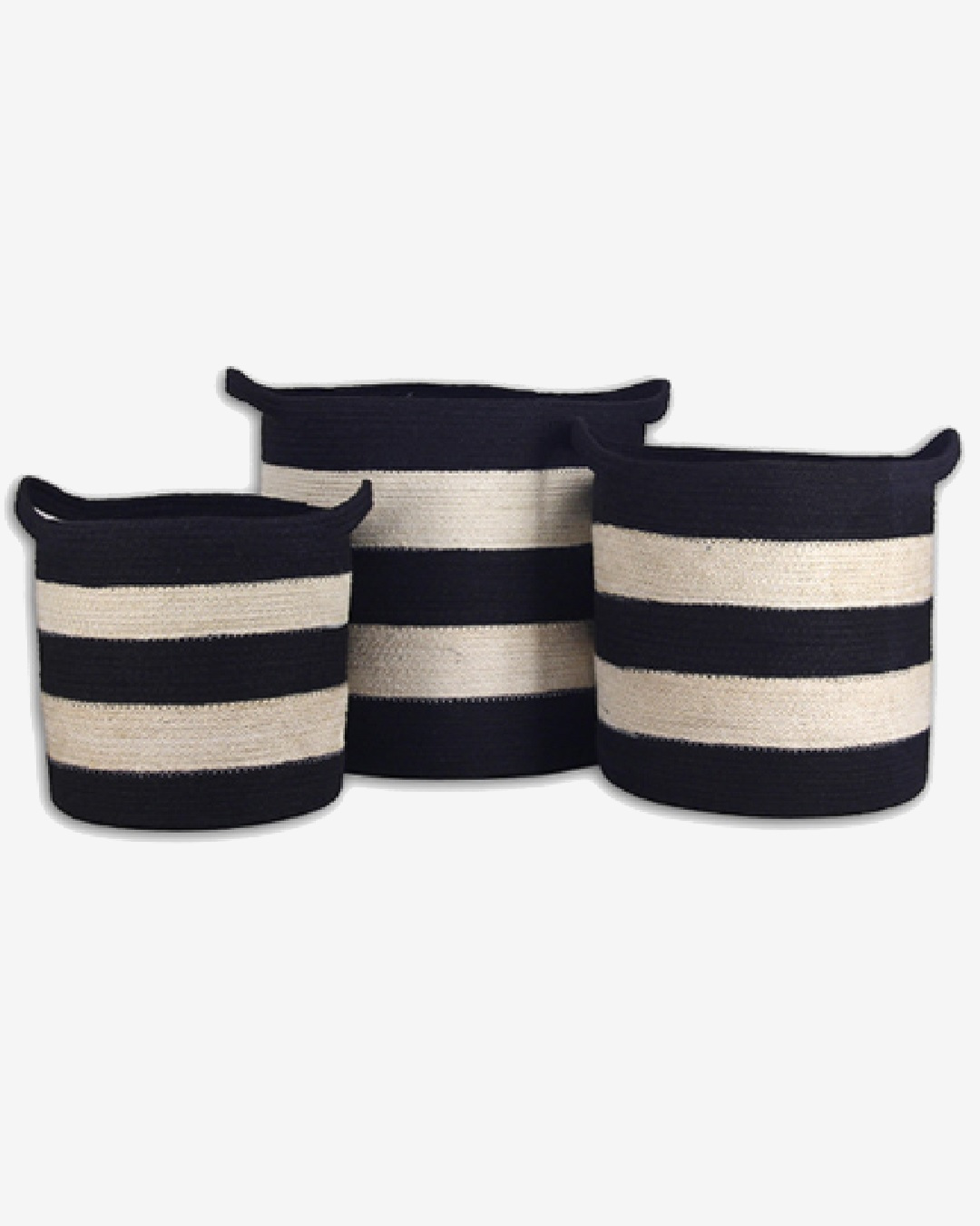 Black and white stripe jute baskets