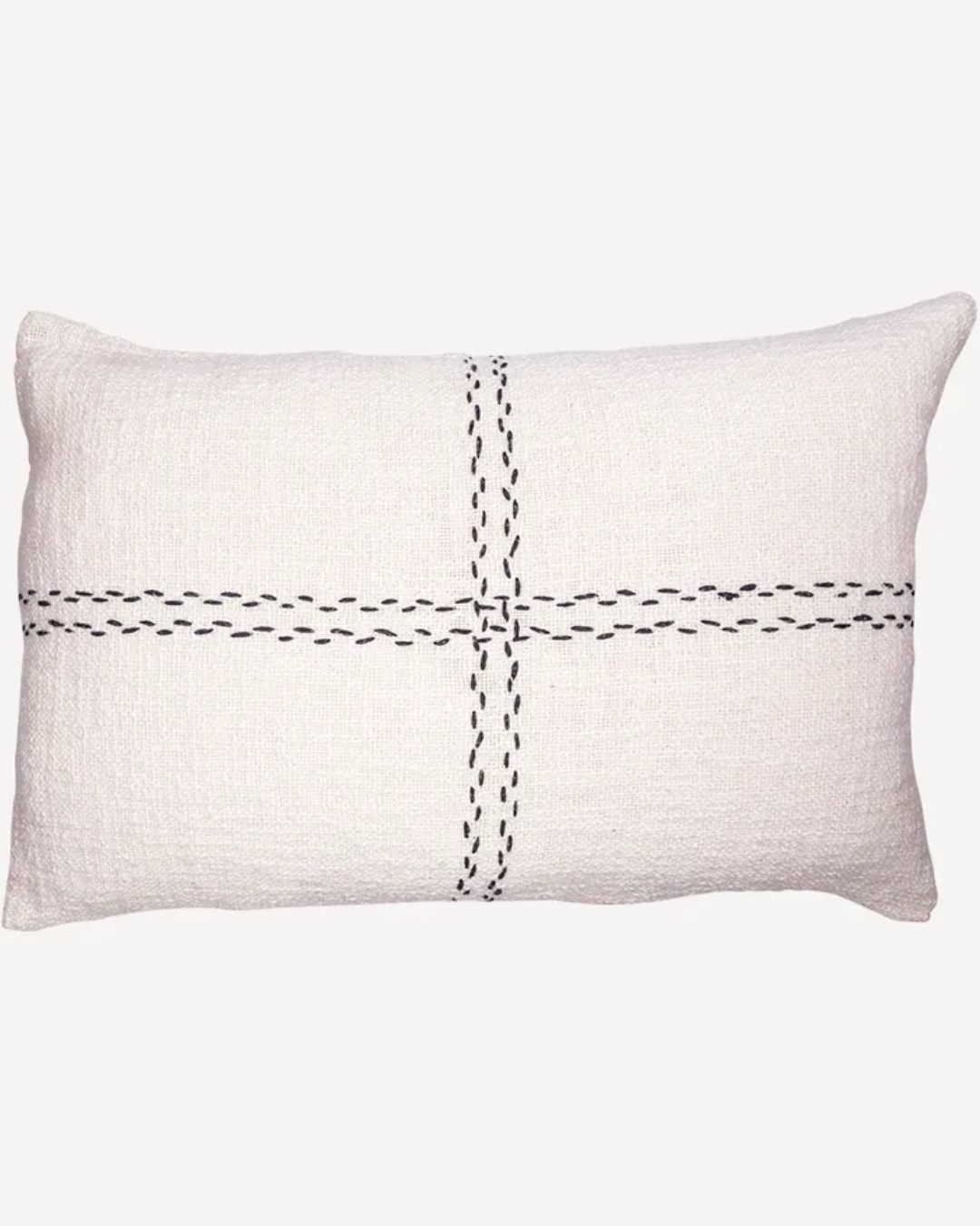 Rectangle white cushion with black cross stitching