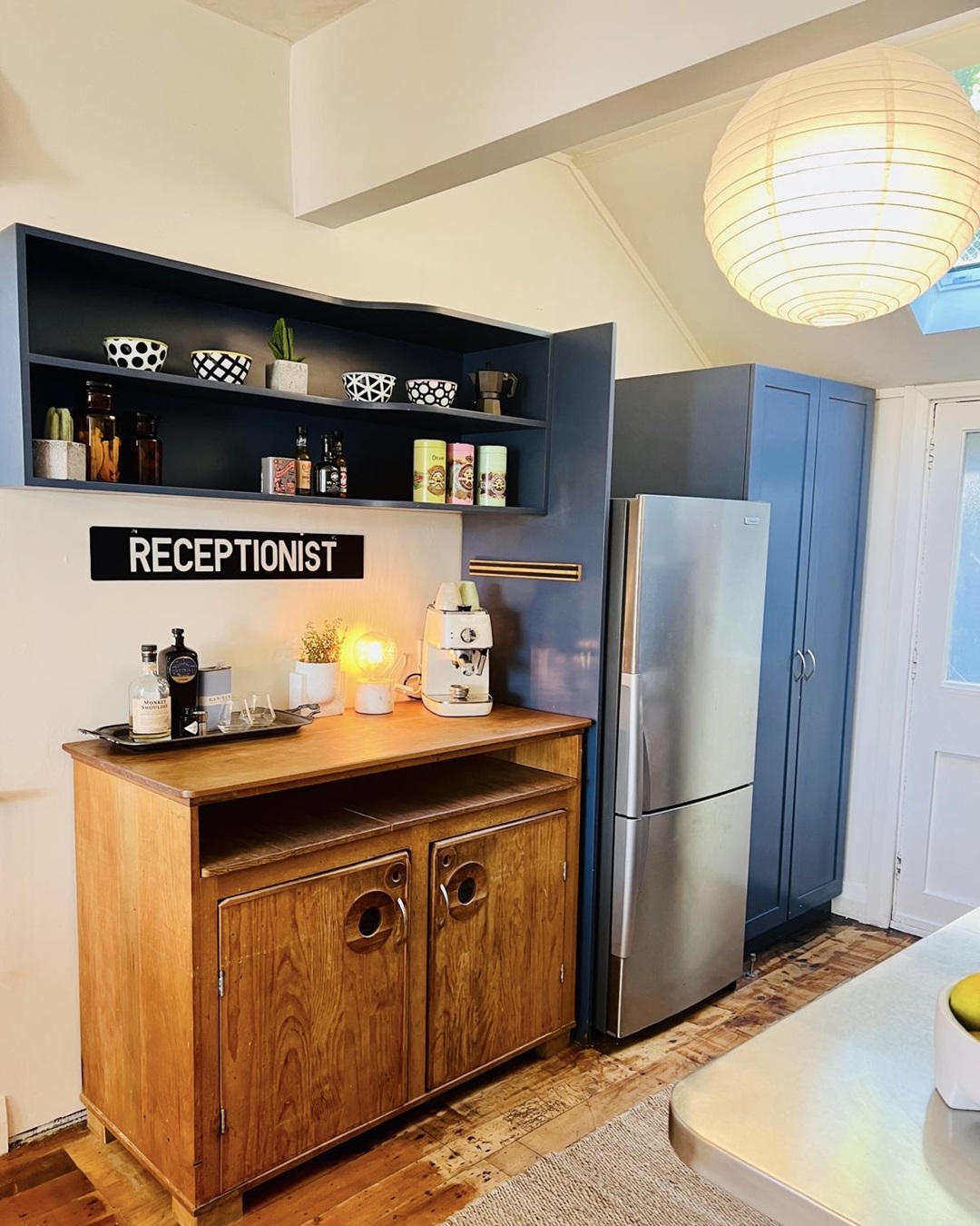 Paper lantern lightshade in kitchen