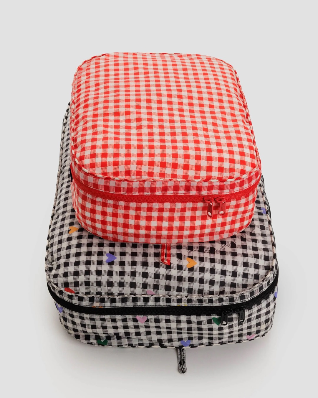 Black and red gingham packing cubes