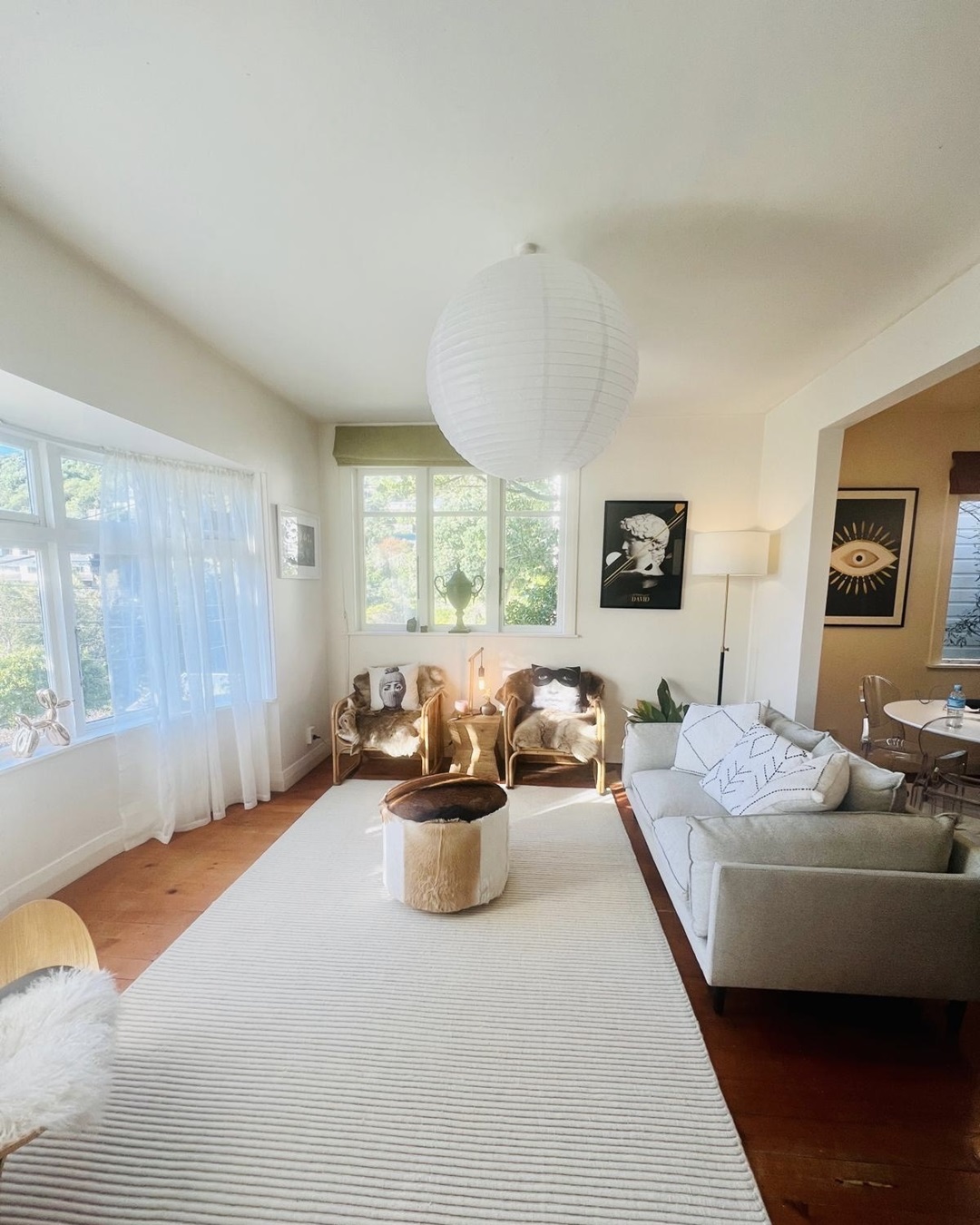 Paper lantern lightshade in lounge