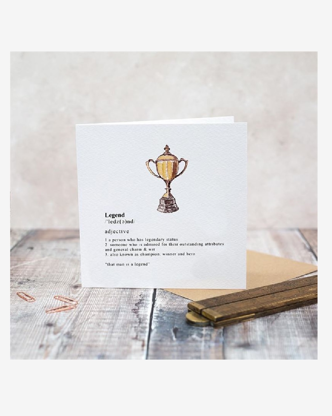 Card with trophy on it
