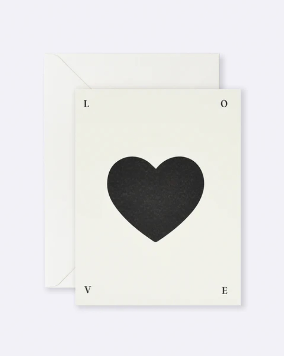 Black and white card with black heart and LOVE