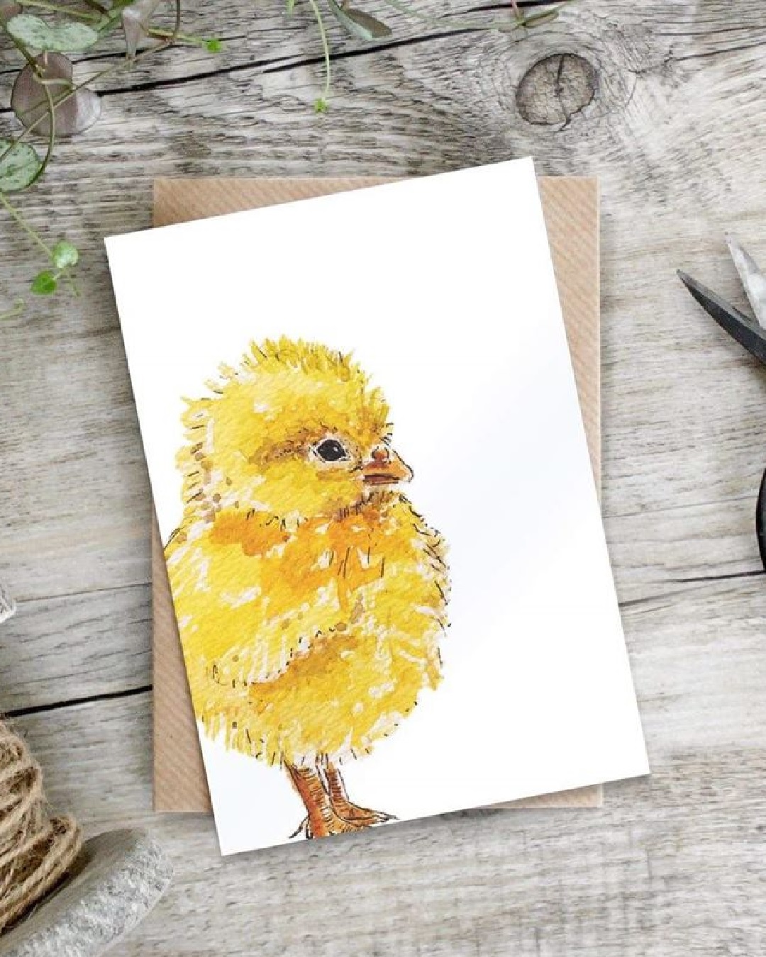 white card with yellow chick on it