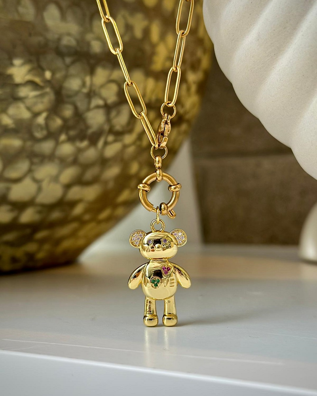 Bear with love necklace on a gold plated chain