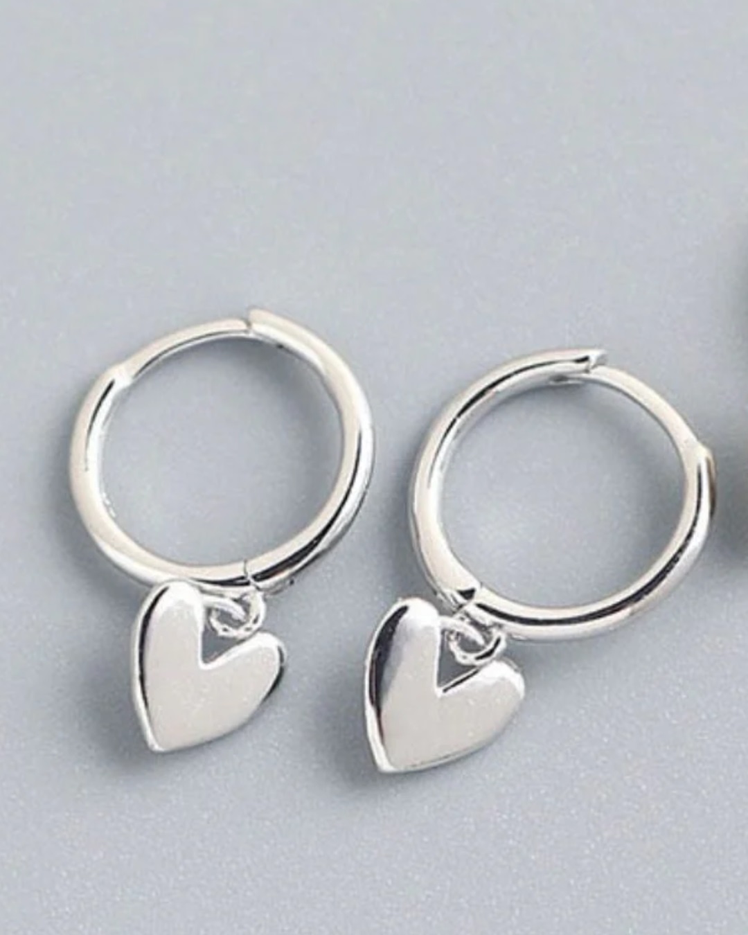 Silver hoop heart earrings