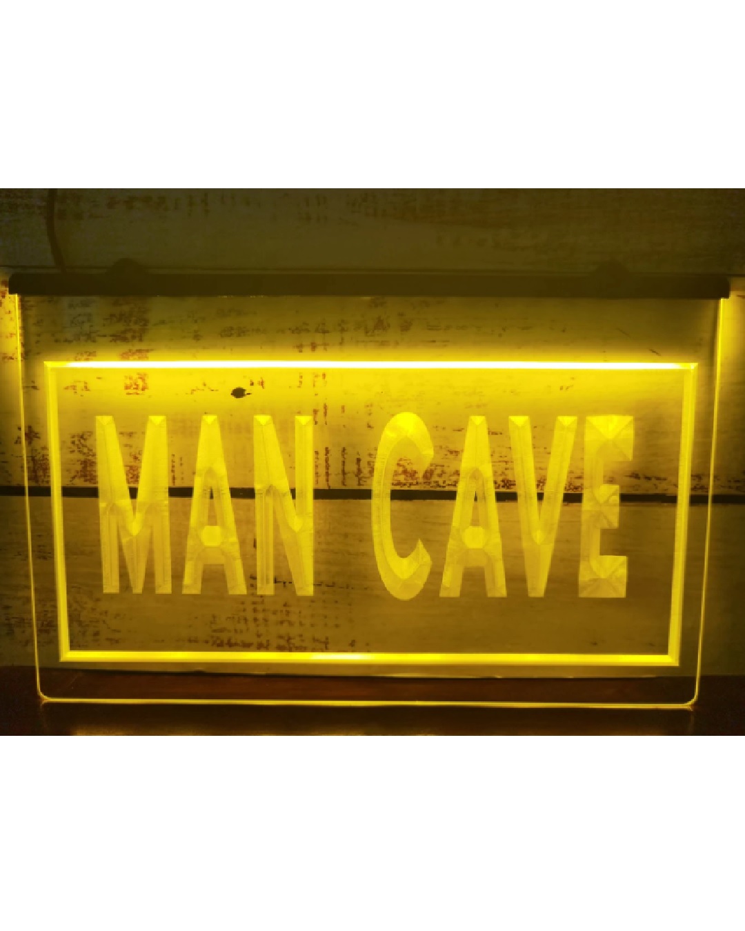 Man cave USB sign in yellow
