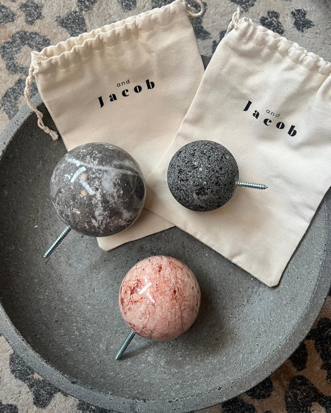 Marble and Stone Ball Coat Rack or Art Piece 3 piece Set