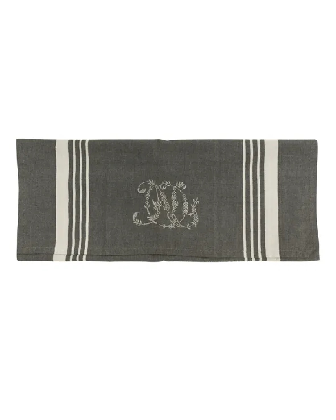 Monogram tea towel charcoal with white stripe