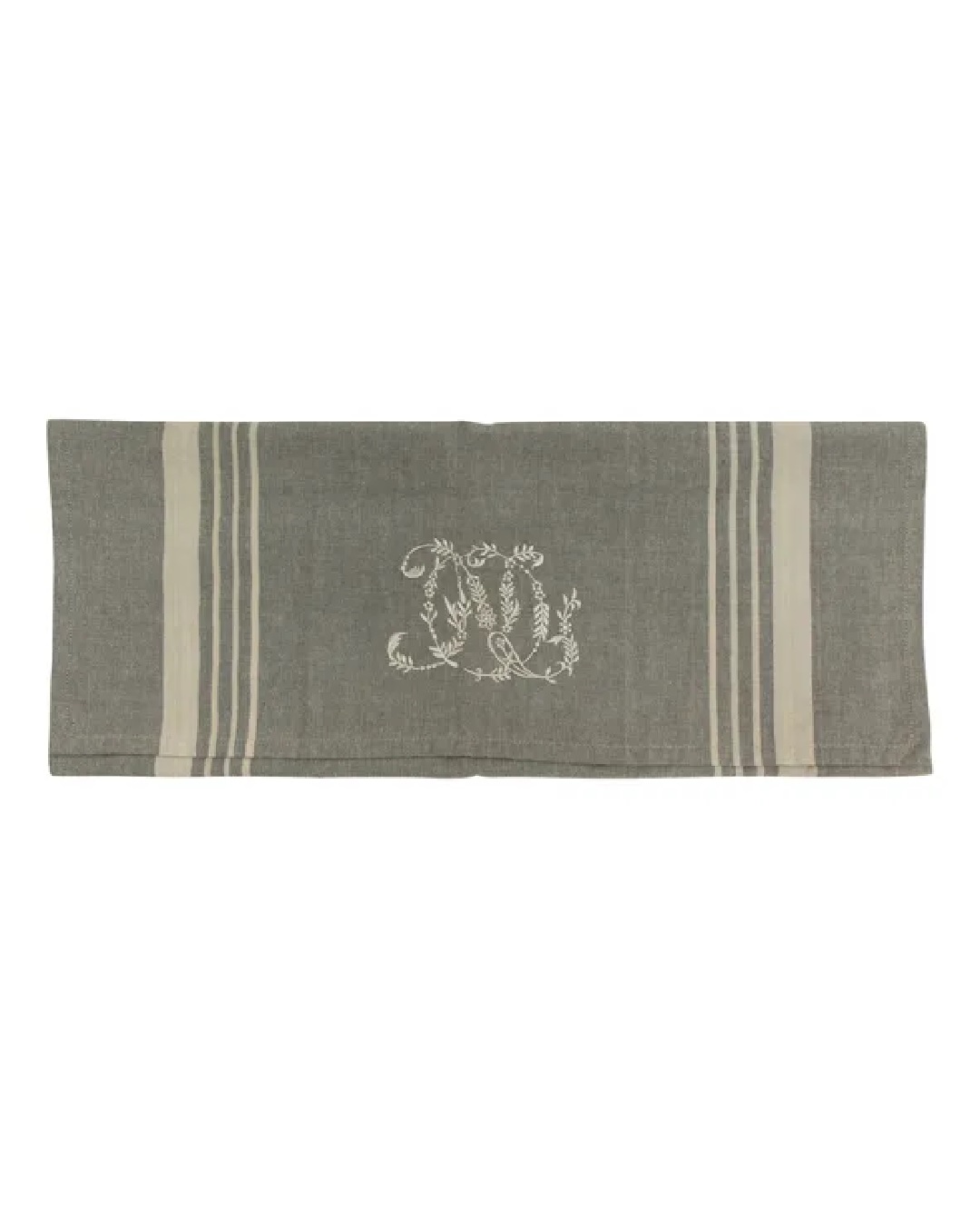 Monogram tea towel grey with natural stripe