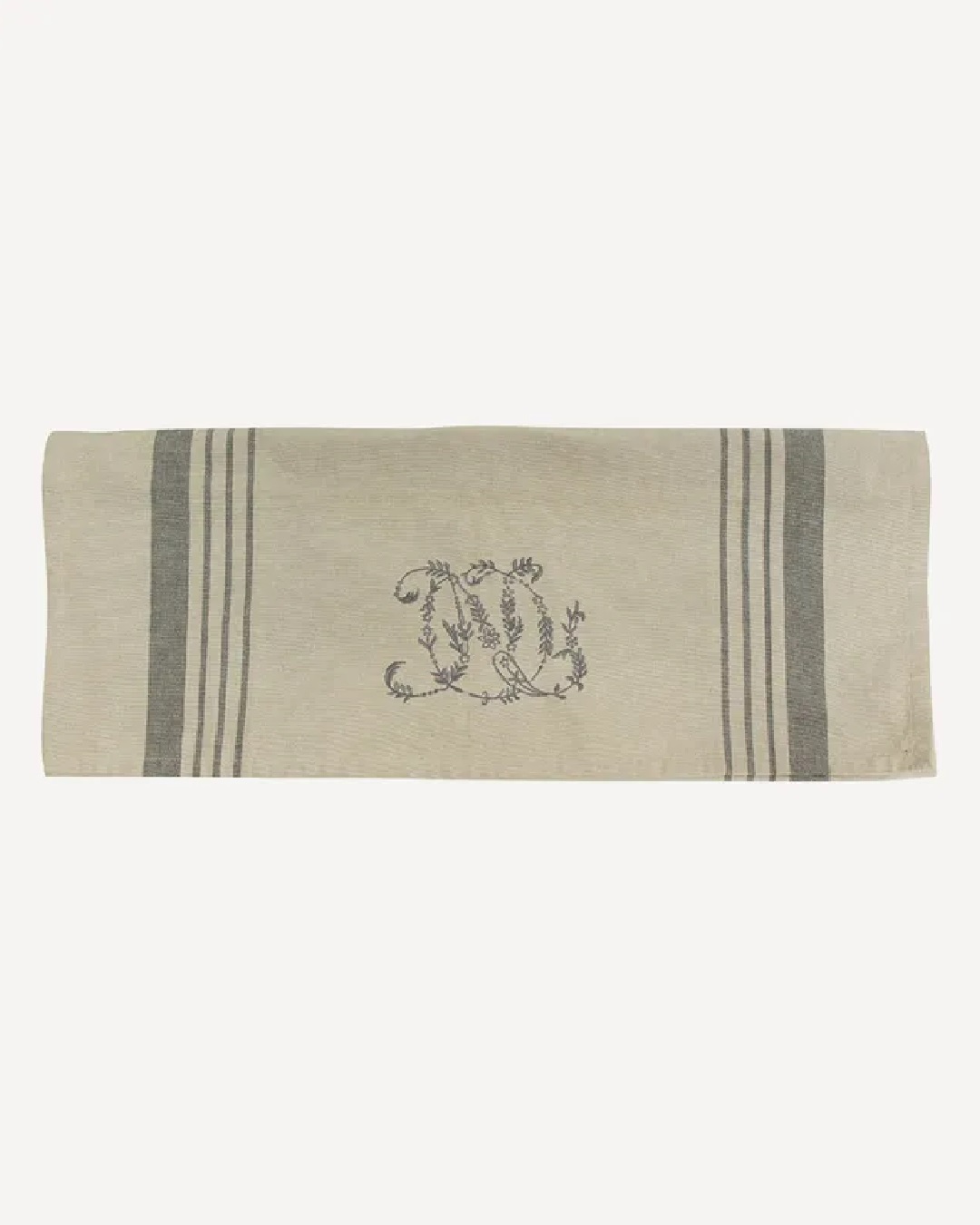 Monogram tea towel natural with grey stripe