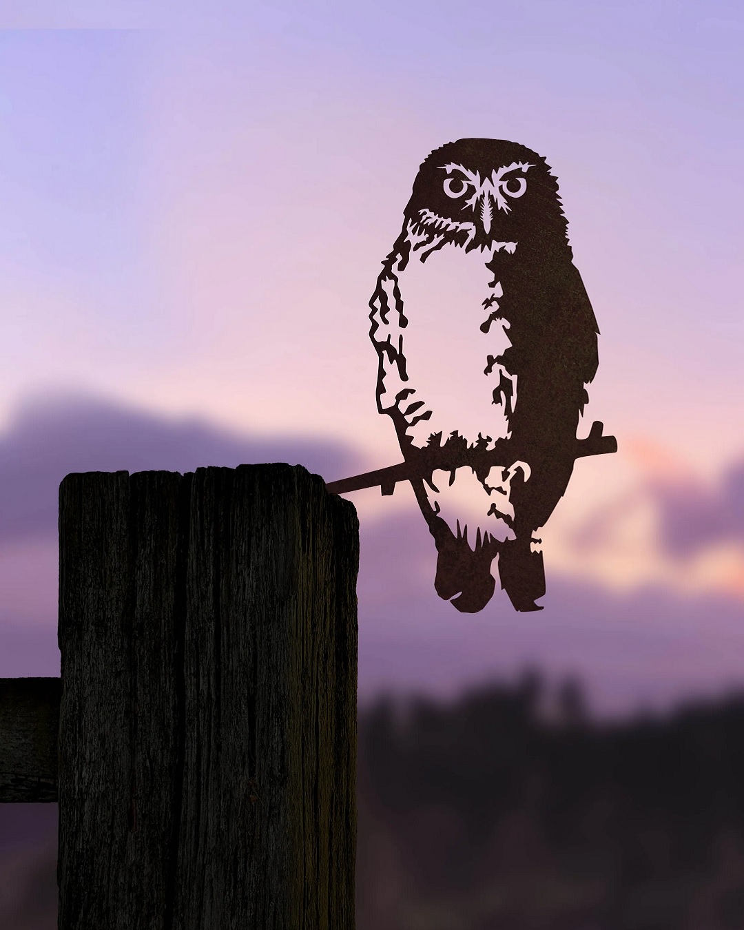 Metal morepork shaped bird