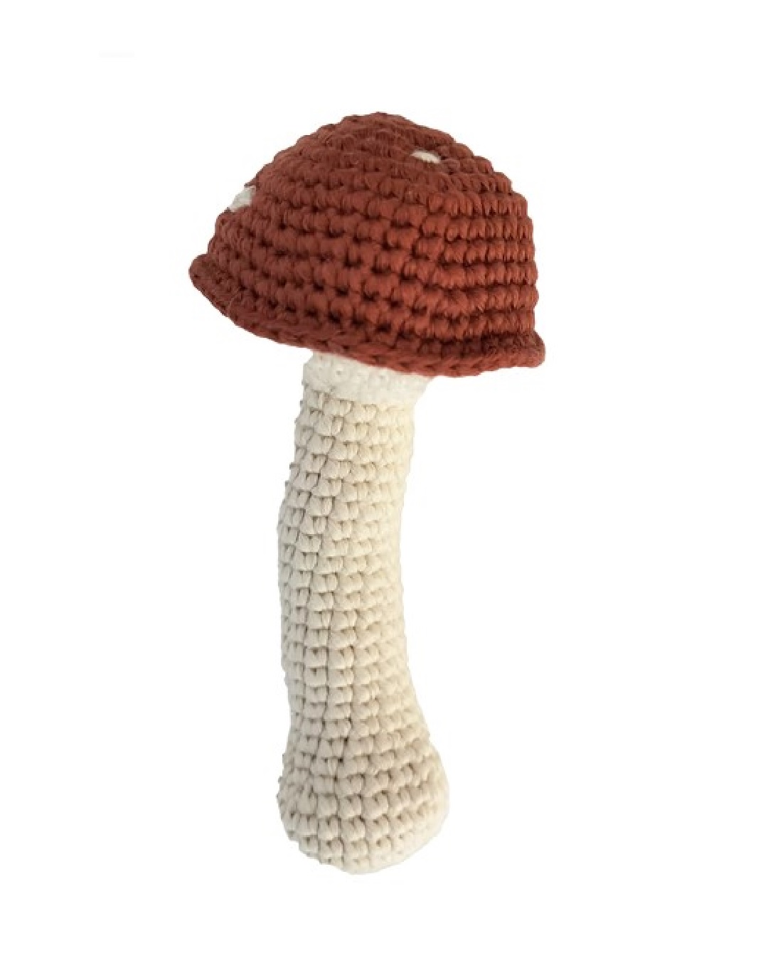 Crocheted mushroom soft toy rattle