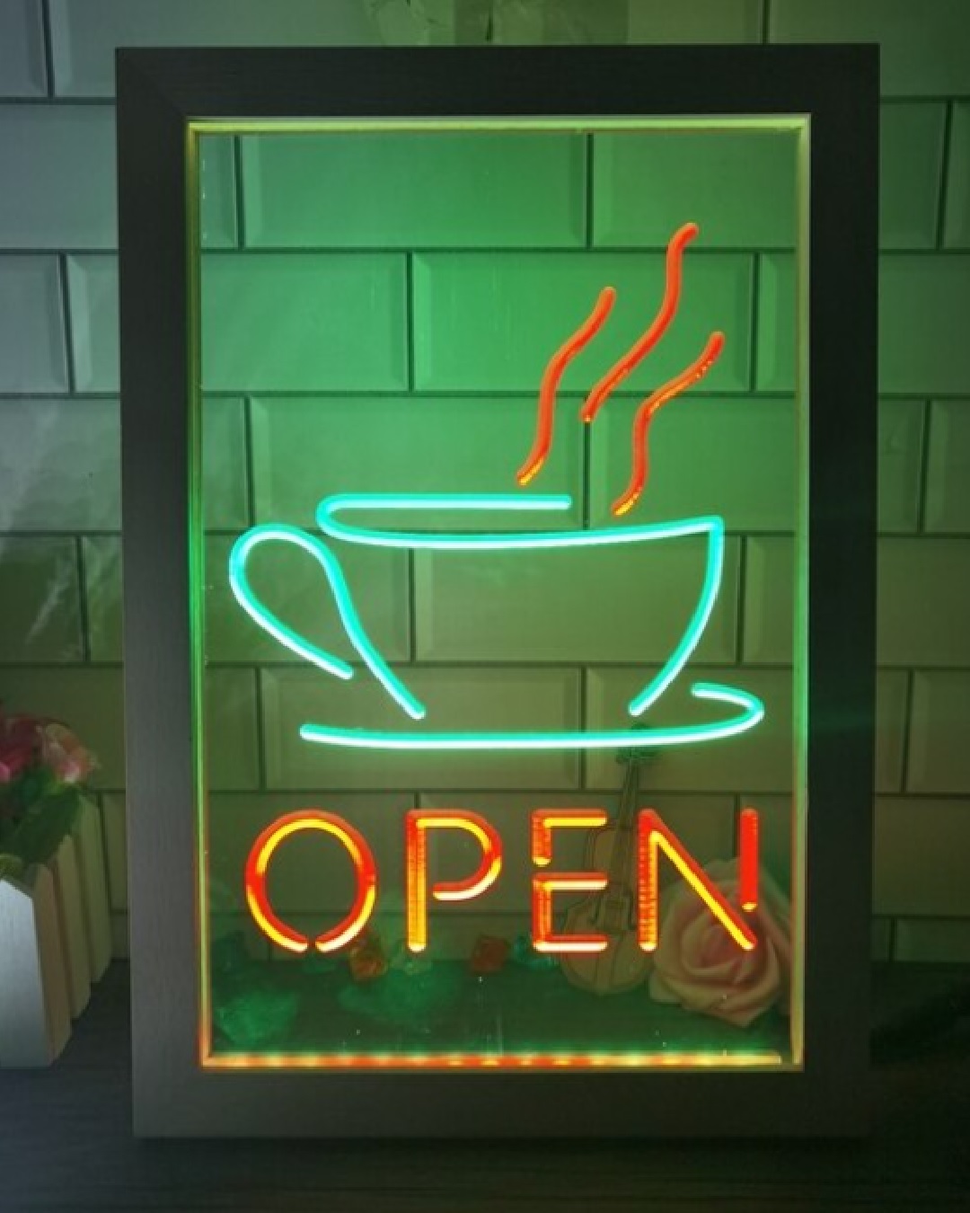 Open sign in green and orange