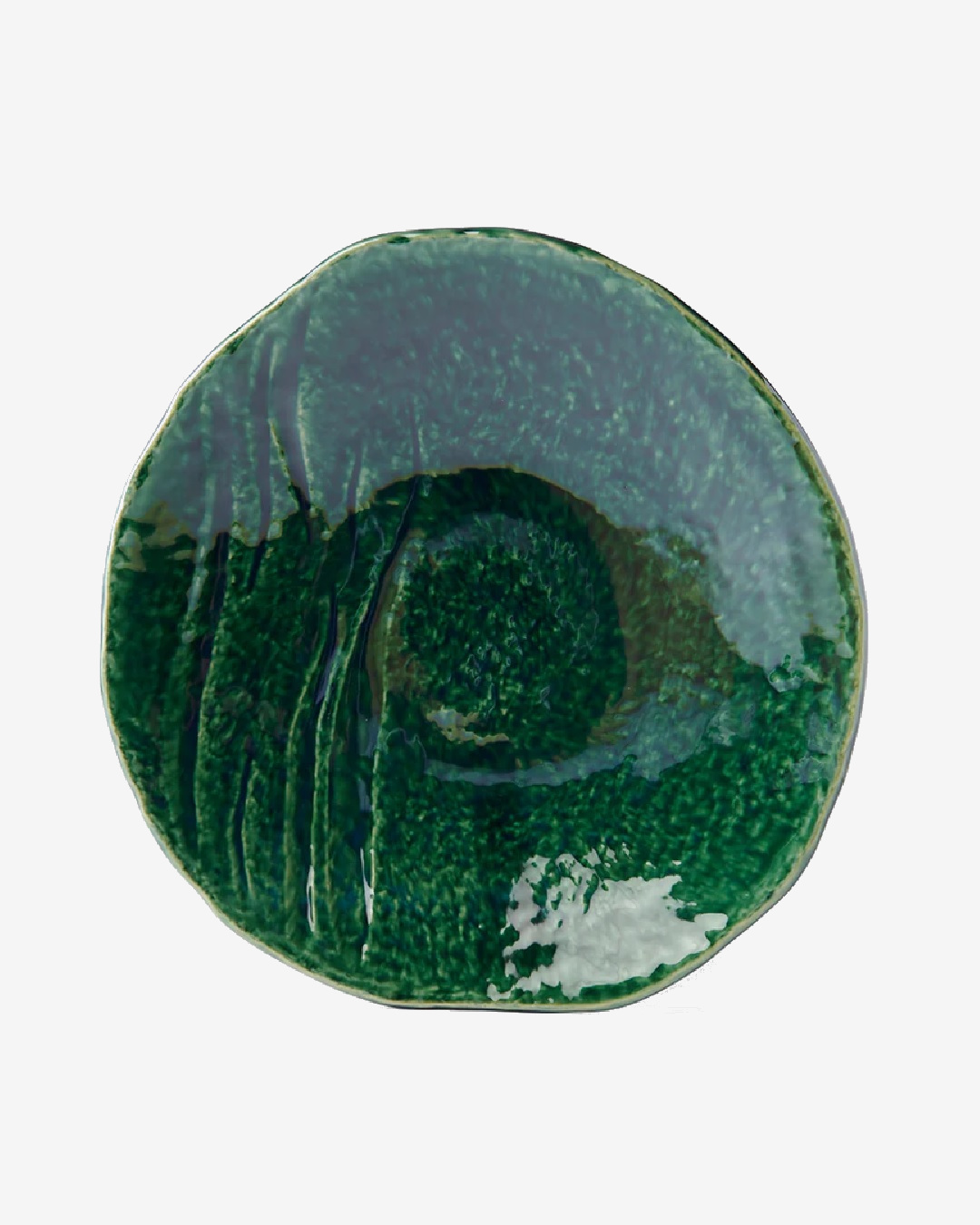 Green handmade uneven round organic plate